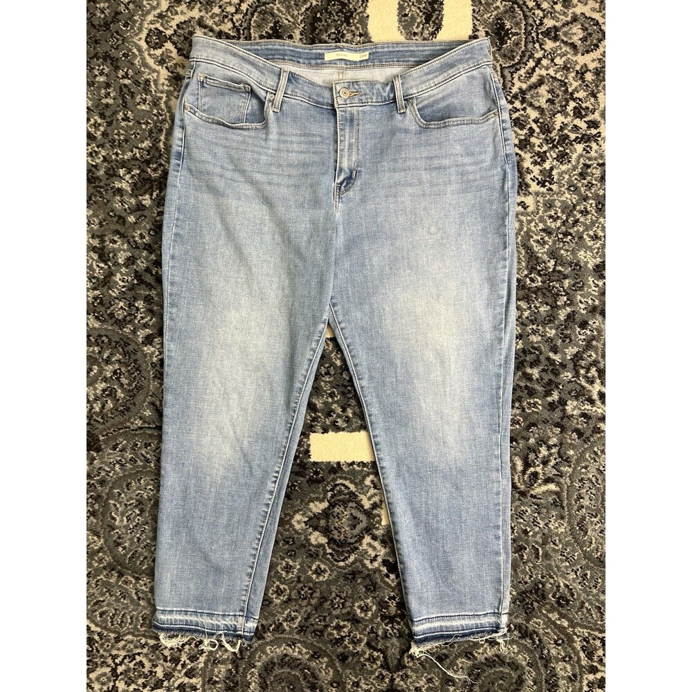Levi's 711 Skinny Stretch Distressed Raw Hem Cuff Jeans Womens Sz 20 LIght Wash